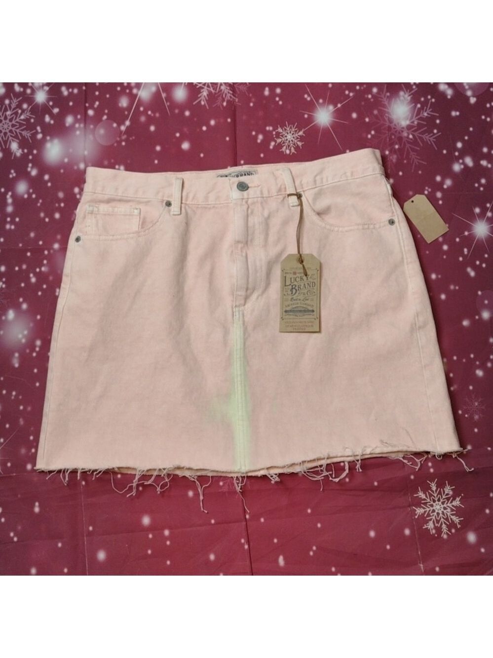 Lucky brand jean mini skirt pink and yellow size 14/32